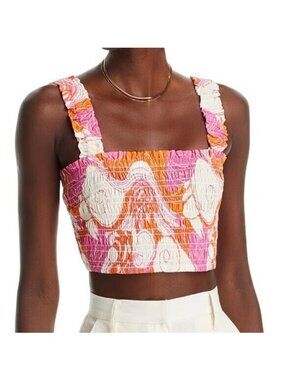 NWT RHODE TANYA PINK SMOCKED TUBE STYLE TOP IN PINK DECO SURF PRINT SIZE L
